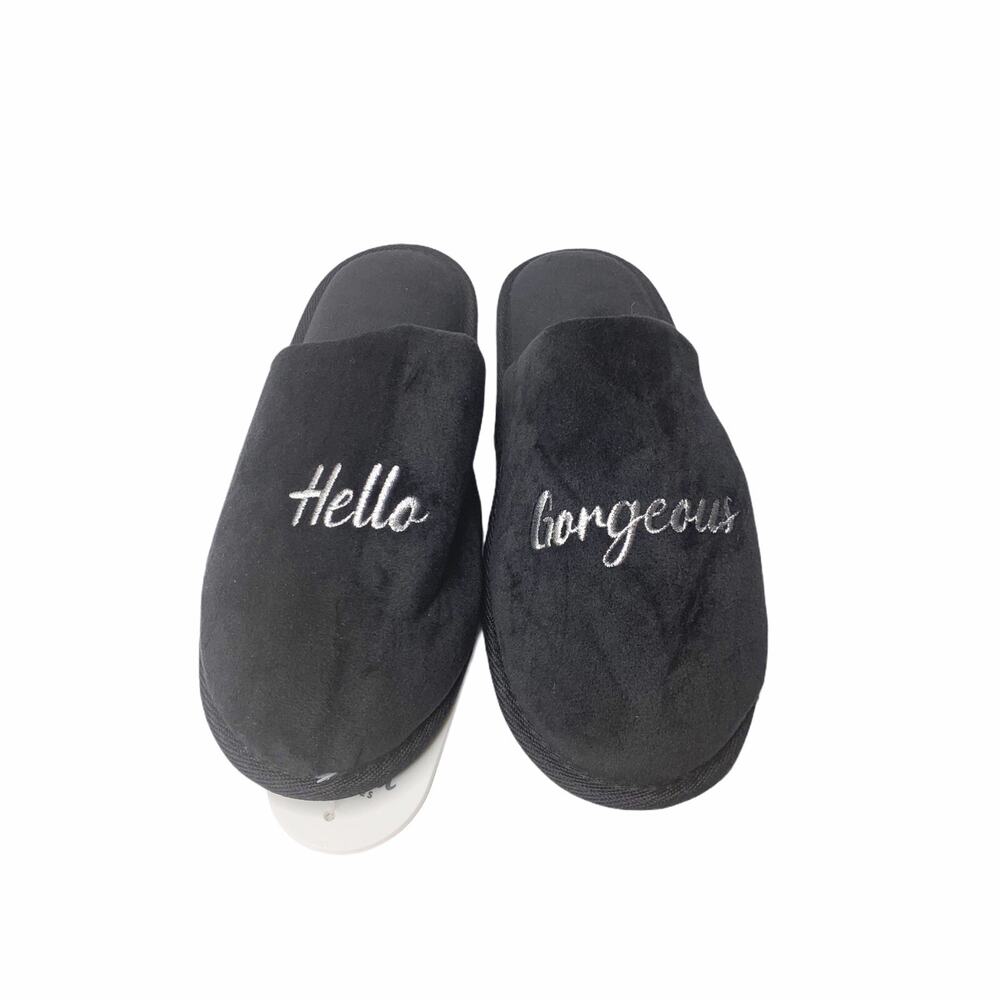 NEW Jenni Size XL 11-12 Hello Gorgeous Black Slippers Slip On Memory Foam Cozy